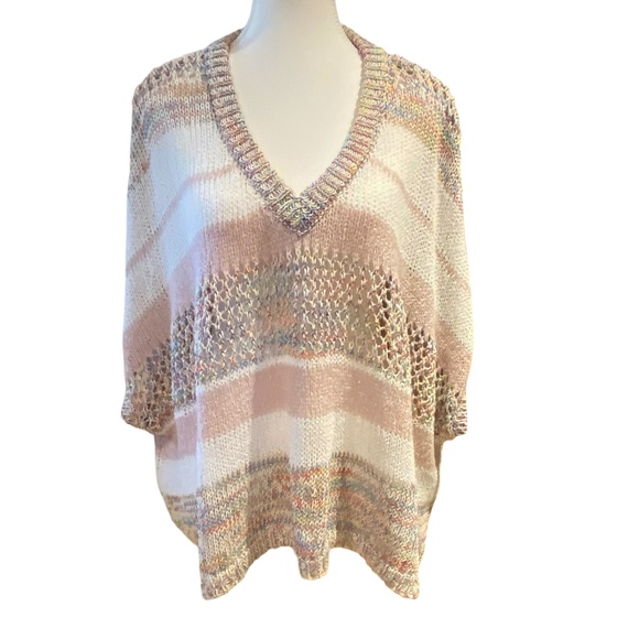 Akemi + Kin Anthropologie Feminine Open Knit V-Neck Poncho Light Sweater. O/S - Picture 1 of 16